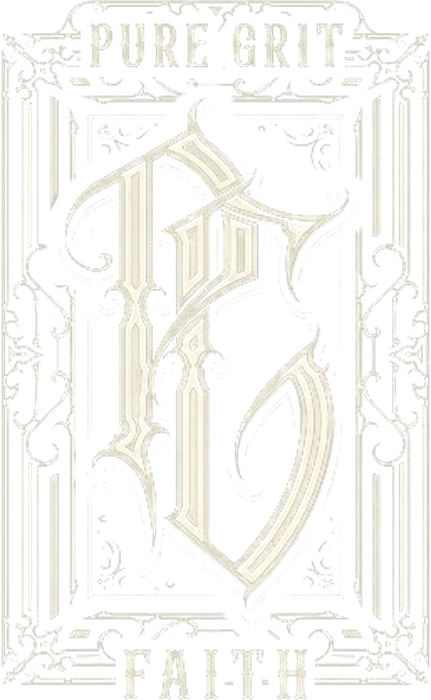 Pure Grit Faith — ornate blackletter PG monogram crest